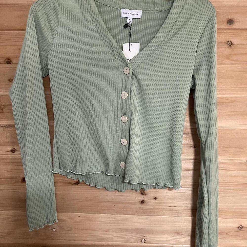 Green Long Sleeve Cardigan With